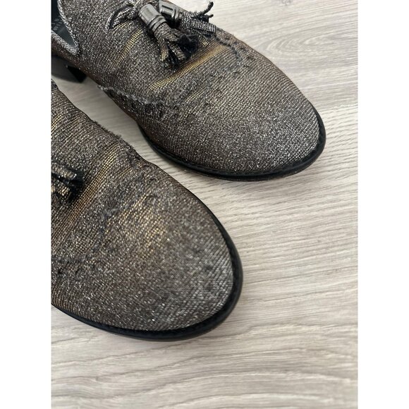 Stuart Weitzman Guything Pyrite Wingtip Tassels Nocturn Metallic Loafers Size 10 - Picture 3 of 12
